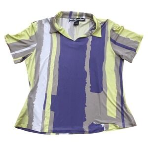 Jamie Sadock Women S Abstract Stripe Golf Polo Shirt Short Sleeve Purple Yellow